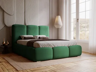 Obrázok produktu pre Exkluzívna čalúnená posteľ GRAINGOLD 180x200 cm Bubble - dizajnová posteľ s velúrovou látkou, zásuvkou a lamelovým roštom - zelená (Magic velvet 2225)