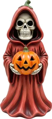 Produktbild von Halloween Schädel Kürbis Figurine Harz Skelett Halten Kürbis Statue Spooky Tabletop Ornamente für Indoor Home Decor