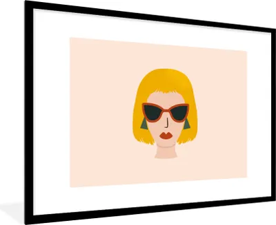 Produktbild von MuchoWow® Gerahmtes Poster Frau - Sonnenbrille - Sommer 90x60 cm - Poster mit Schwarzem Bilderrahmen Wandposter Rahmen Foto Bilder - Wanddekoration - Fotos