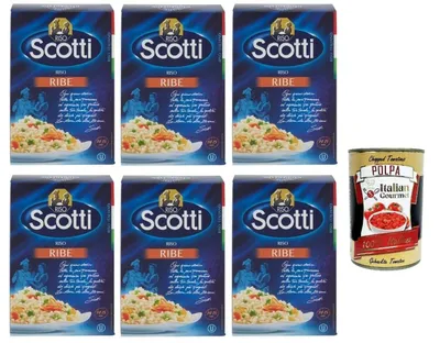 Produktbild von Riso Scotti Riso Ribe, Italienischer Reis, Superfeine Reiskörner ideal für Suppen, 6x 500g Vakuumverpackung + Italian Gourmet polpa 400g