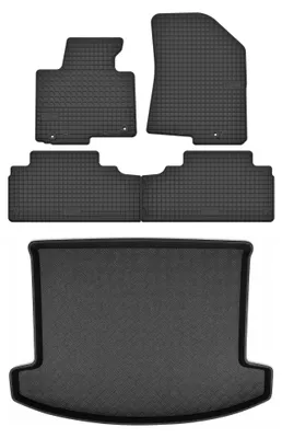 Produktbild von Gummimatten + Kofferraumwanne für Kia Carens IV 2013-2018 (Minivan/Kombi, 5-Sitzer) – Schwarz, passgenau – Wielganizator