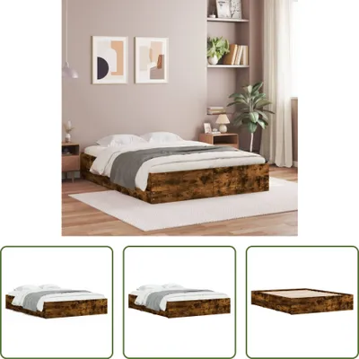 Produktbild von The Living Store Bettgestell mit Schubladen Räuchereiche 140x190cm Holzwerkstoff