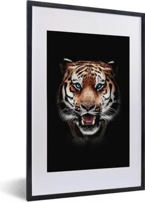 Produktbild von MuchoWow® MuchoWow® Gerahmtes Poster Porträt - Tiger - Schwarz 40x60 cm - Poster mit zchwarzem Bilderrahmen - Poster in Rahmen