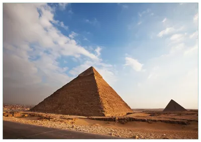 Produktbild von Wallario Premium Glasbild, freischwebende Optik, kräftige Farben, Größe 100 x 70 cm Motiv Alte Pyramide in Ägypten