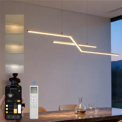 Image de doporro Suspension Luminaire Plafonnier Lustre Chambre Salon Trois Températures  Hauteur Réglable Éclairage Intérieur LED Doré 105×100CM 24W Luvina10