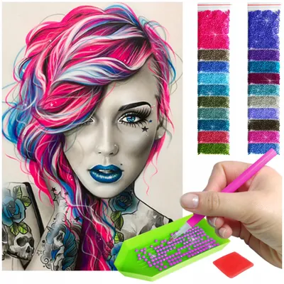 Zdjęcie produktu dla Haft diamentowy ARTULIO - Portret kobiety pop-art - 60 × 40 cm - Diamond painting, Kompletny zestaw: mozaika + akcesoria