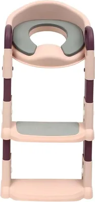 Image de Siège de toilettes avec échelle - Siège de toilettes pour enfants - Réglable en hauteur - Antidérapant - Construction sûre - RembourragePolyuréthanesouple - 2 à 7 ans - Plastique - Rose