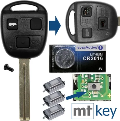 Produktbild von Auto Schlüssel Funk Fernbedienung 1x Gehäuse 3 Tasten TOY40 + 1x Tastenfeld + 3X Mikrotaster + 1x CR2016 Batterie kompatibel mit Toyota