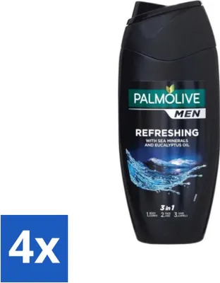 Produktbild von Palmolive Men 3-in-1 Körper Gesicht Haare Erfrischendes ätherisches Eukalyptusöl Meersalzextrakt 250 ml - Vorteilspack - 4 Stücke