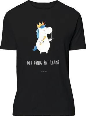 Produktbild von Mr. & Mrs. Panda S T-Shirt Einhorn König mit Schwert - Schwarz - Geschenk, Einhörner, Unicorn, Tshirt, Mittelalter, Ritter, Lustiges, Shirt, Spruch
