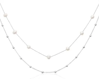 Produktbild von Zweireihige Perlenkette für Damen aus Edelstahl von JEWLIX