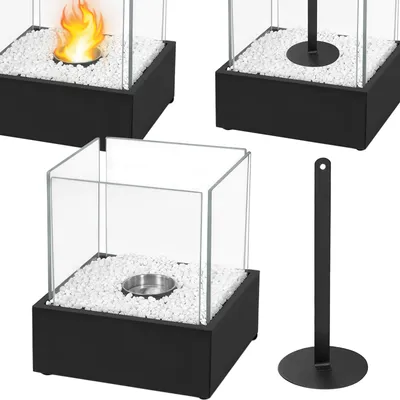 Produktbild von UISEBRT Ethanol Tischkamin Edelstahl Ethanol Bioethanol Tischfeuer Tisch-Dekofeuer Feuerstelle Glasfeuer für den Innen- und Außenbereich inkl. Löschgerät Rechteckig Type D