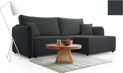 Produktbild von BETTSO Stilvolles schwarzes Ecksofa AURORA mit Schlaffunktion und Bettzeugablage für das Wohnzimmer Rechts