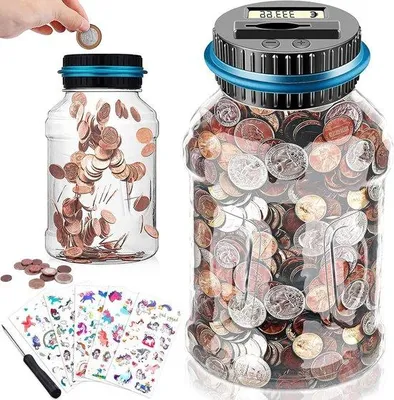 Image de Tirelire numérique avec écran LCD automatique - Tirelire - Bocal à pièces - Porte-monnaie - Boîte à monnaie - Porte-monnaie de vacances