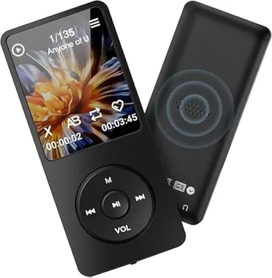 Obrázek produktu pro 32GB MP3 přehrávač s Bluetooth 5.2, 1,8palcová obrazovka MP3/MP4, přenosný HiFi audio sportovní hudební přehrávač, vestavěný HD reproduktor, rádio, video, hlasový záznamník, čtečka elektronických knih