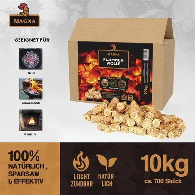 Produktbild von 10 KG - ca. 700 Stück - MAGNA PremiumAnzünder Kaminanzünder Holzwolleanzünder Grillanzünder Feueranzünder aus Holzwolle