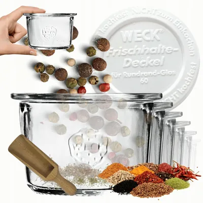 Obrázek produktu pro Skleněné nádoby Weck, objem 80 ml, odolné vůči teplu, plastové víko, 6 kusů