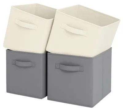 Produktbild von Faltbare Aufbewahrungsboxen aus Stoff mit Griffen, 4er-Set, 26,7 x 26,7 x 27,9 cm, für Zuhause, Kinderzimmer, Kleiderschrank und Spielzeugaufbewahrung.