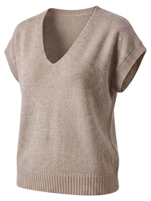 Produktbild von Strickpullover Damen Pullunder V-Ausschnitt 38 40 42 Strickshirt Kurzarm