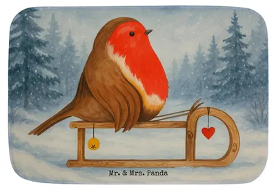 Produktbild von Mr. & Mrs. Panda Badvorleger Rotkehlchen Schlitten Design - Weiß - Geschenk, Weihnachten, Badteppich, Vogel, duschmatte, Duschvorleger, Badezimmerteppich, Teppich Bad