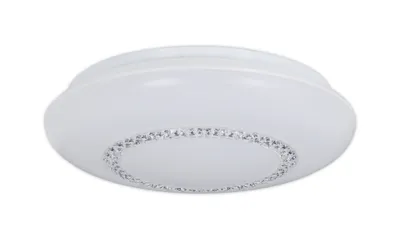 A white ceiling light with a decorative ring of clear crystals.