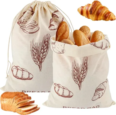 Produktbild von 2 Stück Leinen Brotbeutel, 30x40cm Brottasche mit Kordelzug, Wiederverwendbar Brotsack, Natürlicher Leinen Baumwoll Brotbeutel, für Brot, Baguette,Selbstgemachtes Brot, Obst und Gemüse, Frischhalten