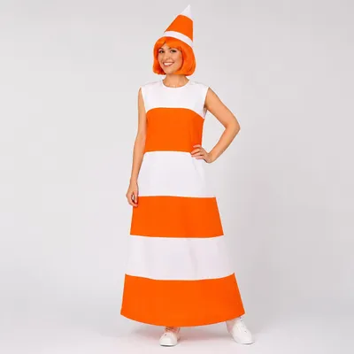 Produktbild von Erwachsenenkostüm Pylone mit Hut, Orange-Weiß Gestreift, X-Large
