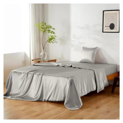 Produktbild von Seidenbettwäsche Set 2-teilig, Bettbezug 135 x 200 cm und 80 x 80 cm Kissenbezug, Grau