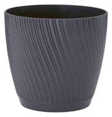 Immagine prodotto di KADAX vaso da fiori con piattino "Tubas", vaso da fiori, vaso per piante di plastica, fioriera, rotondo, 17 cm, antracite