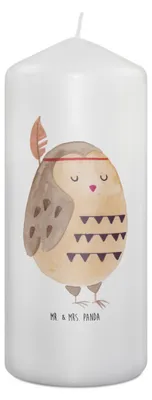 Produktbild von Mr. & Mrs. Panda Kerze Eule Federschmuck 19 x 8 cm - Weiß - Geschenk, Dekoration, Abenteuer, Bedruckte, Stumpenkerze, Owl, Waldtiere, Zylinderkerze, Erinnerungskerze