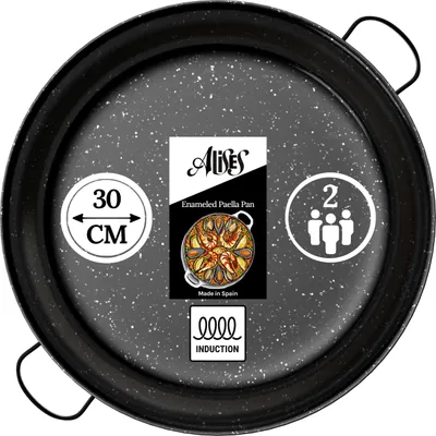 Imagen del producto de Sartén para paella de acero al carbono esmaltado, de 30 cm, apta para inducción, ideal para la cocina