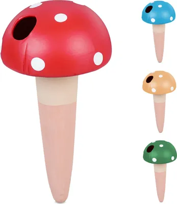 Immagine prodotto di Relaxdays Coni di terracotta per l'irrigazione, set da 4, 100 ml ciascuno, ausilio per l'irrigazione delle piante da appartamento, design a fungo, tappi per l'irrigazione, colorati