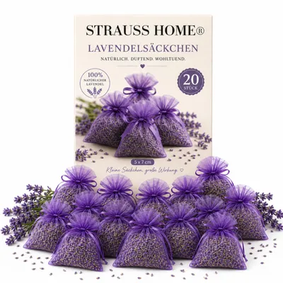 Produktbild von Lavendelsäckchen – Natürlicher Mottenschutz & Duftbeutel mit 6g Getrocknetem Lavendel Pro Säckchen | für Kleiderschrank, Bettwäsche, Kissen 5x7cm 20er