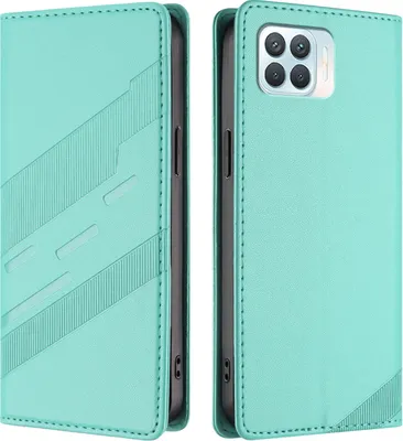 Produktbild von Hülle für Oppo F17, Kunstleder Brieftaschen Handyhülle mit Kartenfach und Standfunktion Türkis