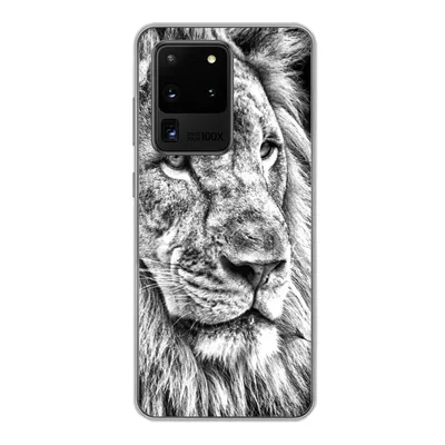 Produktbild von MuchoWow® Handyhülle Schutzhülle Hülle für Samsung Galaxy S20 Ultra Porträt - Löwe - Schwarz und weiß Silikon Softcase Handy Hülle - Karteninhaber