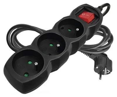 Obrázok produktu pre EMOS Predlžovací kábel 2 m / 3 zásuvky / s vypínačom / čierny / PVC / 1 mm2
