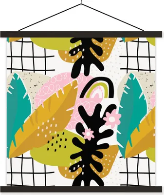 Produktbild von MuchoWow® Textilposter Blatt - Dschungel - Muster 40x40 cm mit schwarzem Rahmen - Fotos