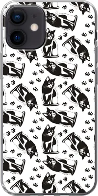 Produktbild von MuchoWow® Handyhülle Schutzhülle Hülle für Telefoonhoesje iPhone 12 Muster - Katze - Schwarz - Weiß - Jungen - Mädchen - Kinder - Kind Silikon Softcase Handy Hülle - Schutzhülle