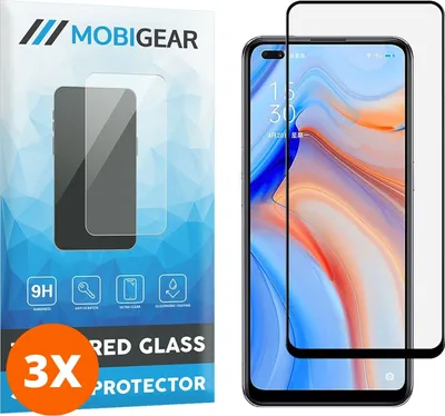 Produktbild von Mobigear Premium 9.98 OPPO Reno 4 5G Panzerglas Gehärtetes Glas Displayschutz - Hüllenfreundlich - Schwarz (3er Pack)