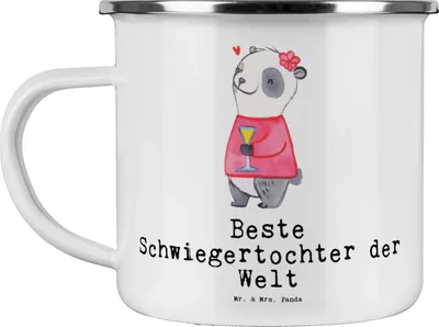 Produktbild von Mr. & Mrs. Panda Teetasse Panda Beste Schwiegertochter der Welt - Weiß - Geschenk, Teebecher, Hochzeit, Emaille Becher, Pott, Dankeschön, Kaffeepott, Tochter, Tasse, Frau