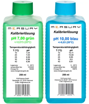 pH-Kalibrierlösung 7.00 & 10.00, 250 ml, grün/blau