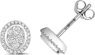 Productafbeelding van Oorbellen voor dames, witgoud 375/1000, met een briljant van 0.23 karaat, kleur H, zuiverheid I1, afmetingen 8mm x 7mm; TRS15764