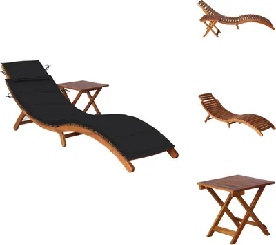 Immagine prodotto di vidaXL Lettino con tavolo e cuscino in legno massiccio di acacia - Lettini prendisole