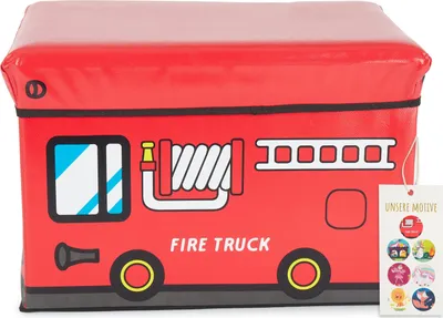Produktbild von Bieco Aufbewahrungsbox mit Deckel | Feuerwehrauto 46L faltbar | ca. 49x31x31cm | Spielzeugkiste mit Deckel | Aufbewahrungsbox Kinder | Kisten mit Deckel | Aufbewahrungsbox Groß | Wickeltisch Organizer