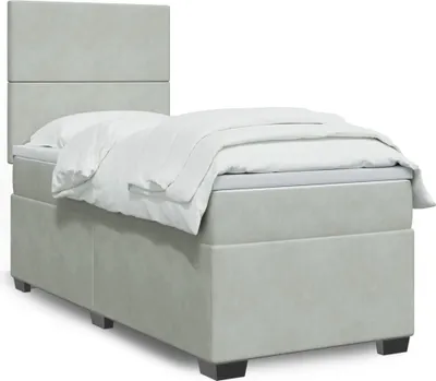 Imagen del producto de Maison Exclusive: Base de cama con somier y colchón, color gris claro, 80 x 200 cm, tapizada en terciopelo