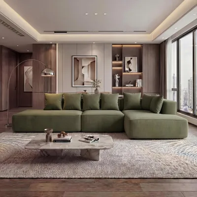 Immagine prodotto di Set divani HWC-Q28, divano a L, divano letto, tessuto ciniglia (270 g/m²), superficie di riposo a destra 60x310x150 cm ~ verde