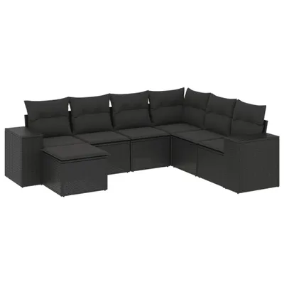 Produktbild von 7-tlg. Garten-Sofagarnitur mit Kissen Schwarz Poly Rattan