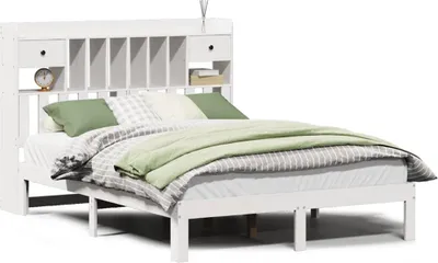 Obrázek produktu pro vidaXL Postel z masivu s policí bez matrace Bílá 135x190 cm Borovice