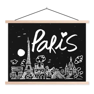 Produktbild von MuchoWow® Textilposter Paris - Eiffelturm - Mond 40x30 cm mit holzfarbenen Rahmen - Bilder