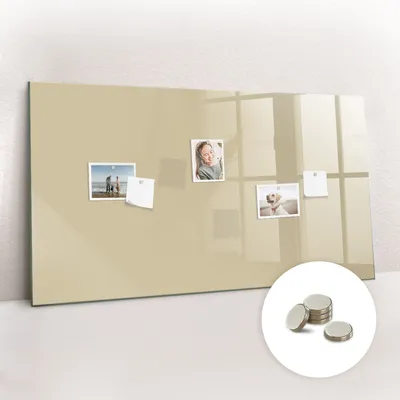 Obrázek produktu pro Magnetická Tabule na Zeď Skleněná - Memo Board Kleněnou Přední Stranou - 5 magnetů v balení - 120x60 cm - Béžová barva
